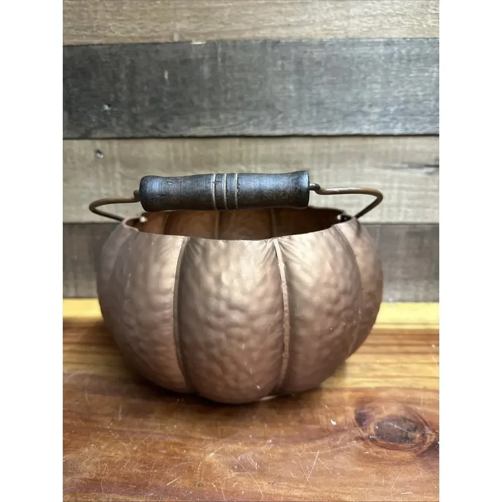 Ashland Fall Bronze Tone Pumpkin Pail Decorative Container Halloween Autumn - Picture 3 of 6